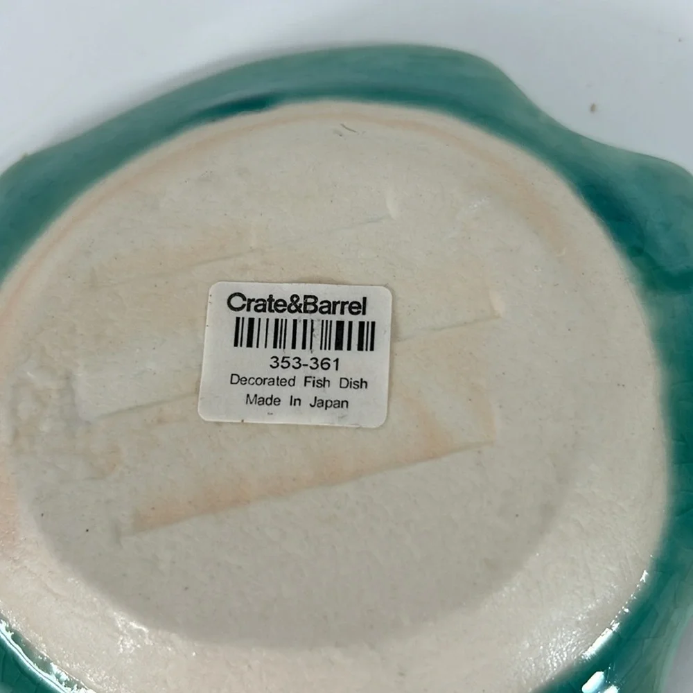 Crate & Barrel Japanese Crackle Ceramic Blue Green Fish Trinket/Kitchen Dish